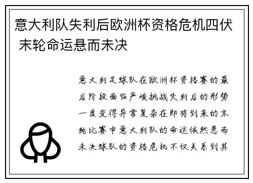 意大利队失利后欧洲杯资格危机四伏 末轮命运悬而未决